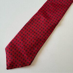 Hardy Amies Crimson Red and Black Silk Diamond Pattern Skinny Tie